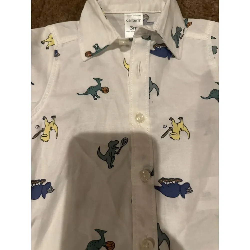 NWOT Carter's Two Piece Dinosaur Print Button Down Shirt & Shorts Size 3 Months